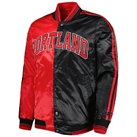 Men's Starter Red/Black Portland Trail Blazers Fast Break Satin Full-Snap Jacket