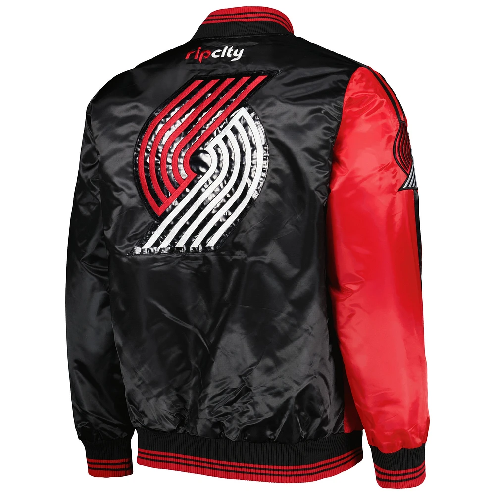 Veste pour homme Starter Red/Black Portland Trail Blazers Fast Break Satin Full-Snap