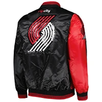 Men's Starter Red/Black Portland Trail Blazers Fast Break Satin Full-Snap Jacket