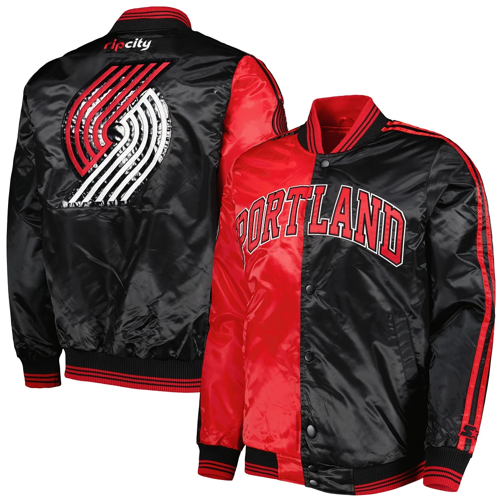 Veste pour homme Starter Red/Black Portland Trail Blazers Fast Break Satin Full-Snap