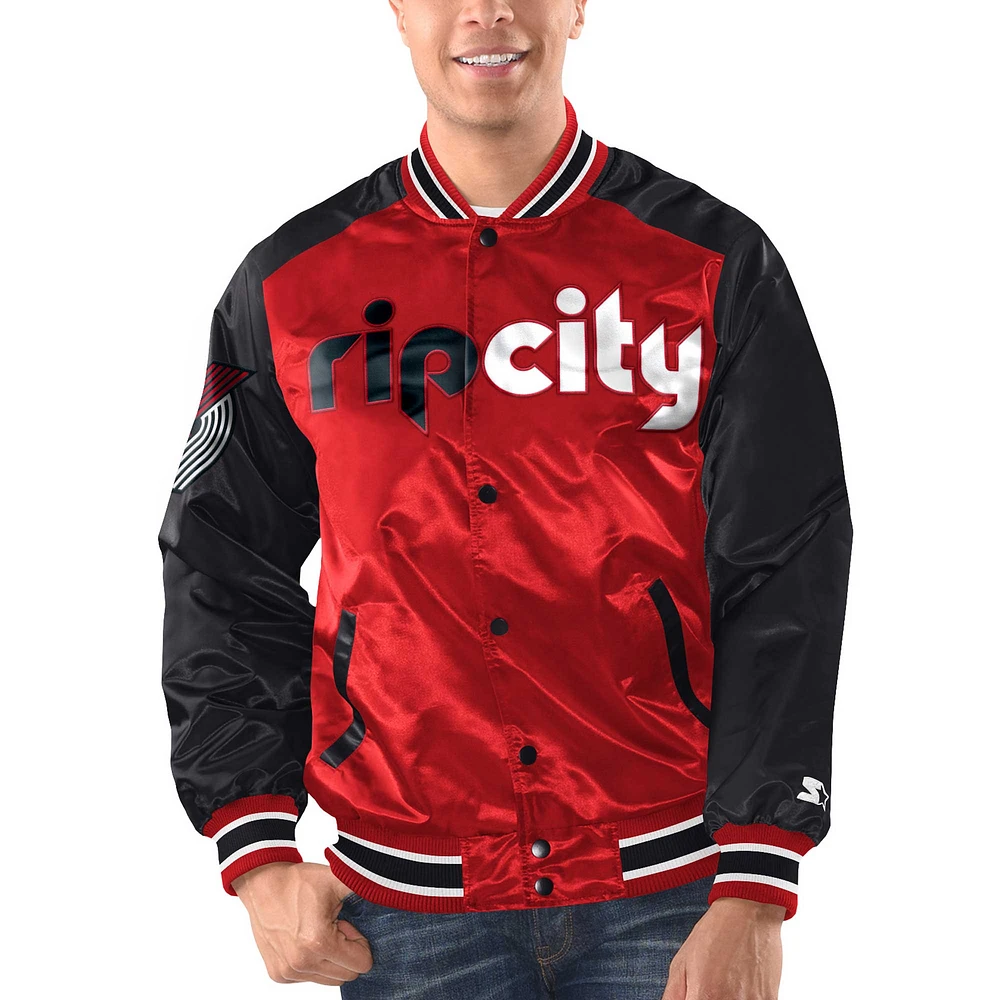 Veste universitaire à bouton-pression en satin Renegade Portland Trail Blazers Starter rouge/noir pour hommes