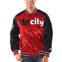 Men's Starter Red/Black Portland Trail Blazers Renegade Satin Full-Snap Varsity Jacket