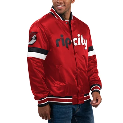 Veste universitaire à bouton-pression en satin pour hommes Starter Red Portland Trail Blazers Home Game