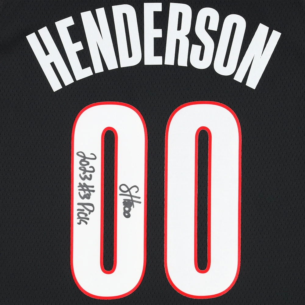Scoot Henderson Portland Trail Blazers Autographed Black Nike Icon Edition Swingman Jersey with "2023 #3 Pick" Inscription