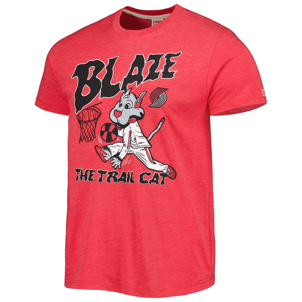 T-shirt triple mélange mascotte de l'équipe des Portland Trail Blazers rouge hommage unisexe