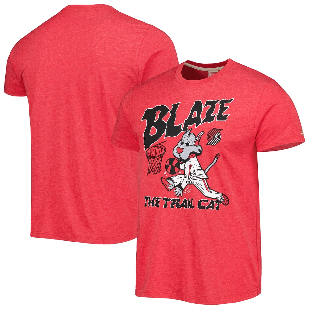 T-shirt triple mélange mascotte de l'équipe des Portland Trail Blazers rouge hommage unisexe