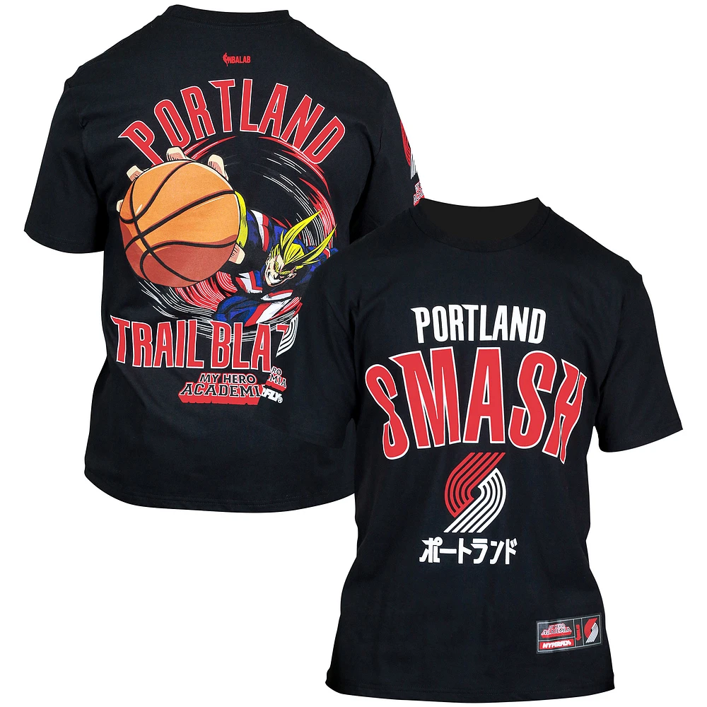 T-shirt unisexe Hyperfly noir Portland Trail Blazers NBA x My Hero Academia All Might Smash