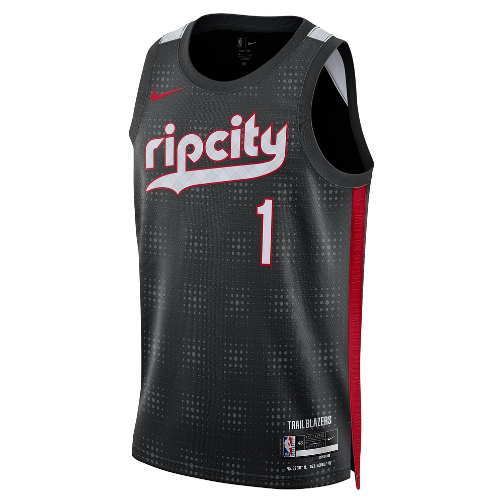 Maillot de joueur unisexe Nike Anfernee Simons Portland Trail Blazers Swingman 2024/25 noir - Édition City