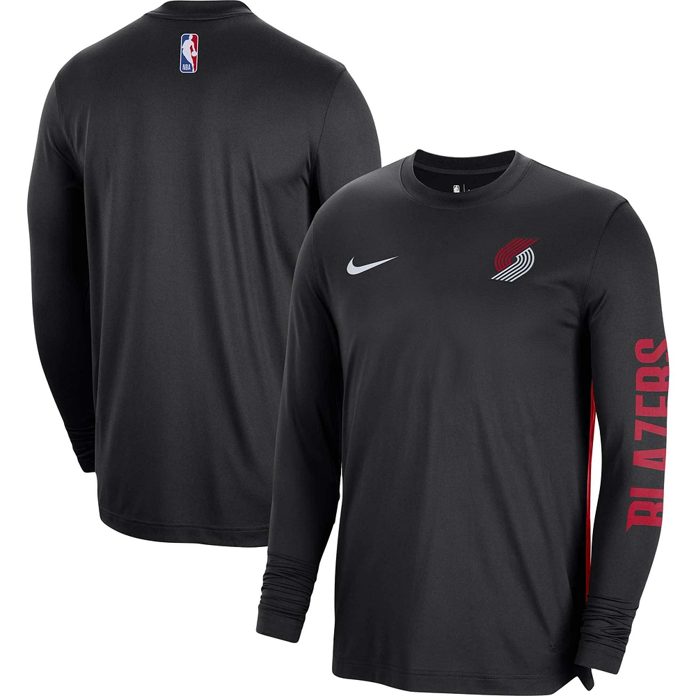 Maillot de tir à manches longues authentique unisexe Nike noir Portland Trail Blazers 2023/24 d'avant-match