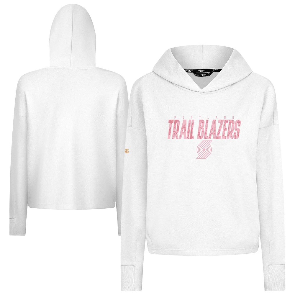 Women's Levelwear  White Portland Trail Blazers Mother's Day Sweet Floral Cropped Tri-Blend Pullover Hoodie