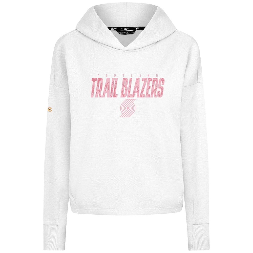 Women's Levelwear  White Portland Trail Blazers Mother's Day Sweet Floral Cropped Tri-Blend Pullover Hoodie