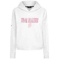 Women's Levelwear  White Portland Trail Blazers Mother's Day Sweet Floral Cropped Tri-Blend Pullover Hoodie