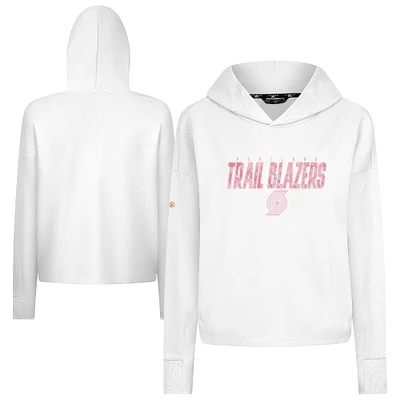 Women's Levelwear  White Portland Trail Blazers Mother's Day Sweet Floral Cropped Tri-Blend Pullover Hoodie