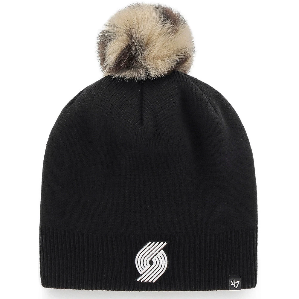 Women's '47 Black Portland Trail Blazers Serengeti Knit Beanie with Pom