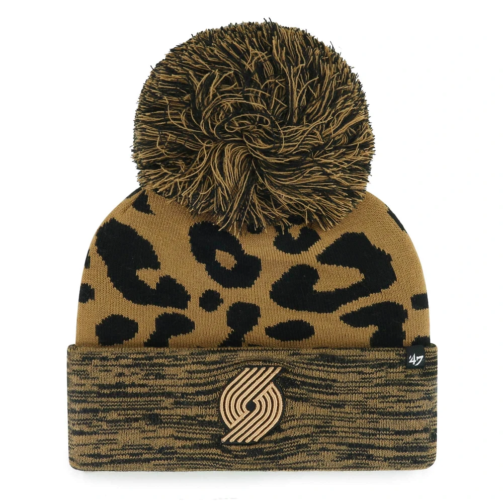 Bonnet en tricot à revers rosette '47 Leopard Portland Trail Blazers pour femmes avec pompon