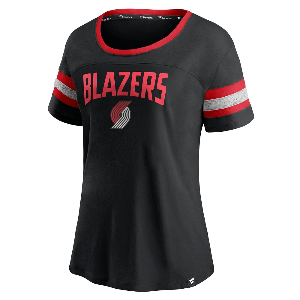 Women's Fanatics Black/Heathered Gray Portland Trail Blazers Block Party Striped Sleeve T-Shirt