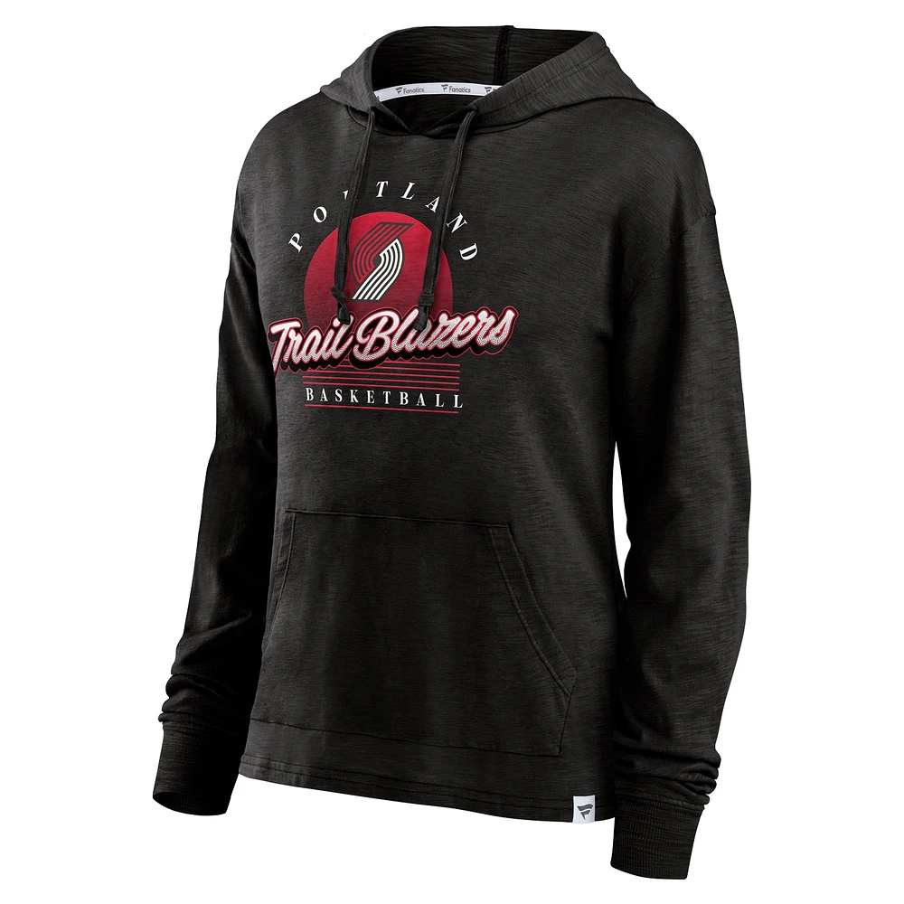 Women's Fanatics Black Portland Trail Blazers Full Steam Slub Hoodie T-Shirt