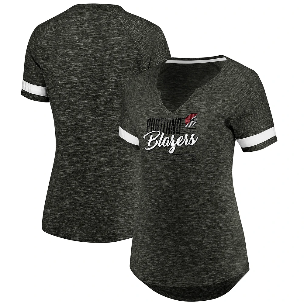 Women's Fanatics Gray/White Portland Trail Blazers Showtime Winning With Pride Notch Neck T-Shirt