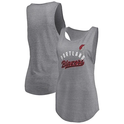 Débardeur tri-blend ouvert à encolure dégagée et manches longues pour femme Fanatics Heathered Grey Portland Trail Blazers Quality Time