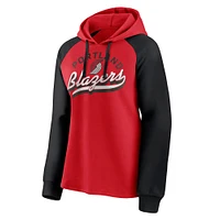 Sweat à capuche raglan Fanatics pour femmes, rouge/noir, détenteur du record des Portland Trail Blazers