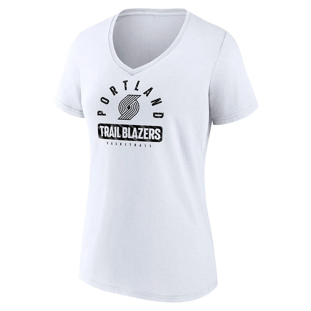 Women's Fanatics White Portland Trail Blazers Bench Warmer V-Neck T-Shirt