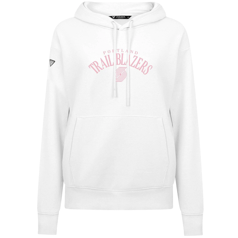 Women's Levelwear  White Portland Trail Blazers Mother's Day Adorn Arched Pullover Hoodie