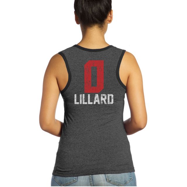 Majestic Threads Damian Lillard Noir Portland Trail Blazers Nom et numéro Débardeur en trois mélanges pour femme