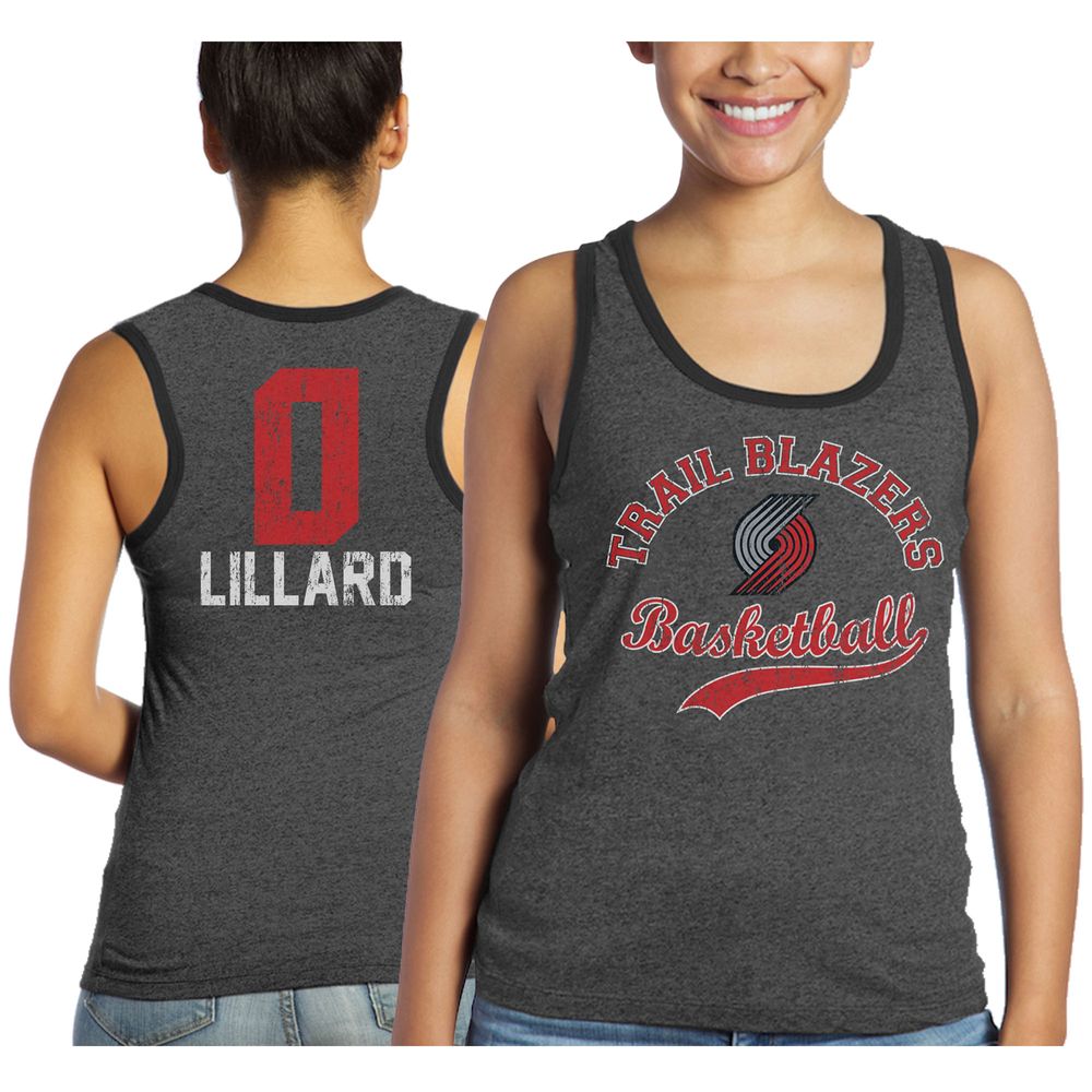 Women's Majestic Threads Damian Lillard Black Portland Trail Blazers Name and Number Tri-Blend Tank Top