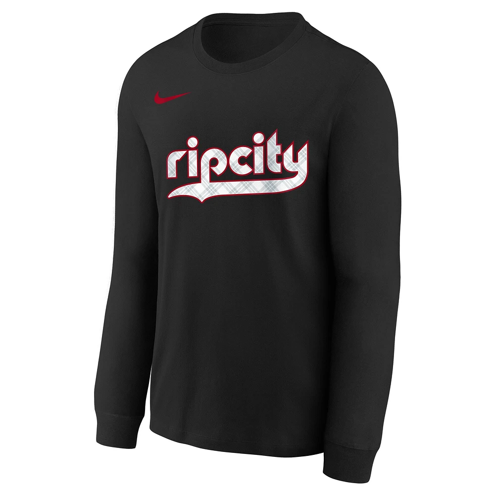 Youth Nike  Black Portland Trail Blazers 2024/25 City Edition Wordmark Performance Long Sleeve T-Shirt