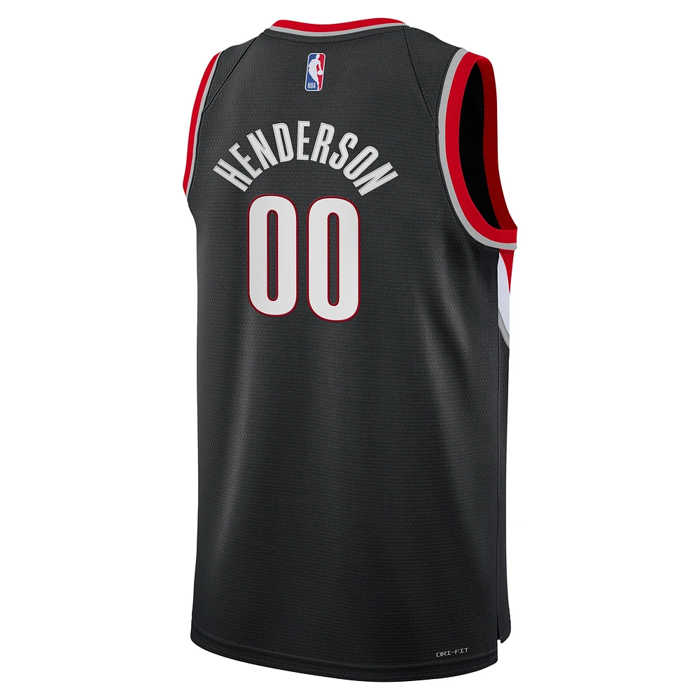 Maillot Nike Scoot Henderson Swingman des Portland Trail Blazers noir pour jeune - Édition Icon