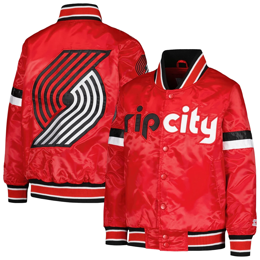 Veste rouge à bouton-pression en satin pour jeunes Starters Portland Trail Blazers Home Game Varsity