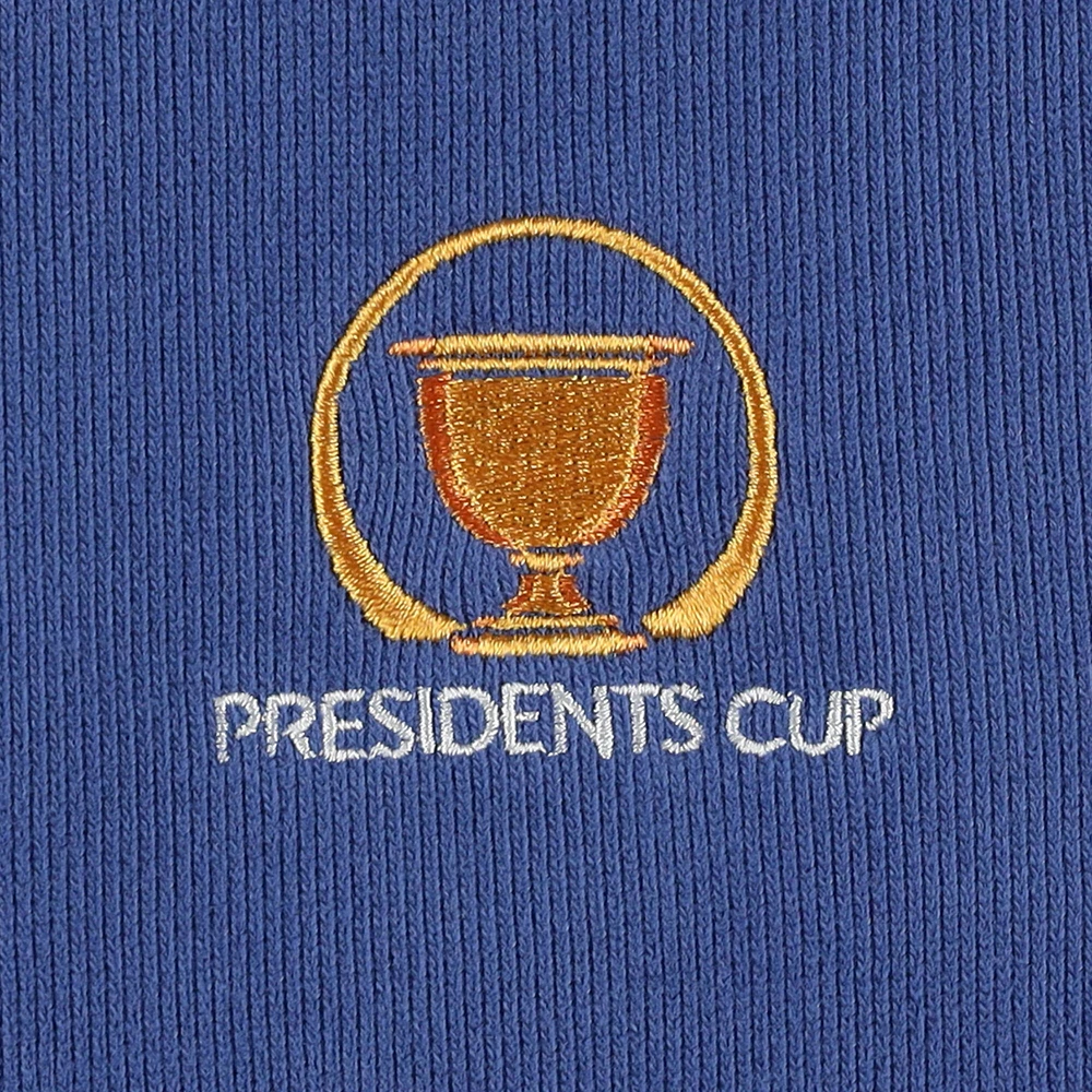 Men's Blue Barstool Golf x Presidents Cup Ribbed Crew Neck Pullover Sweatshirt