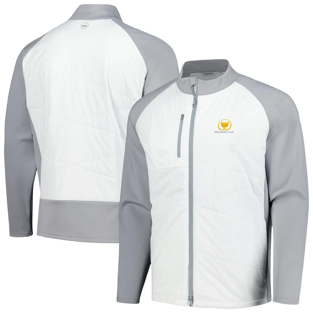 Veste Peter Millar pour hommes, blanc/gris, Presidents Cup Endeavour Hybrid Raglan entièrement zippée