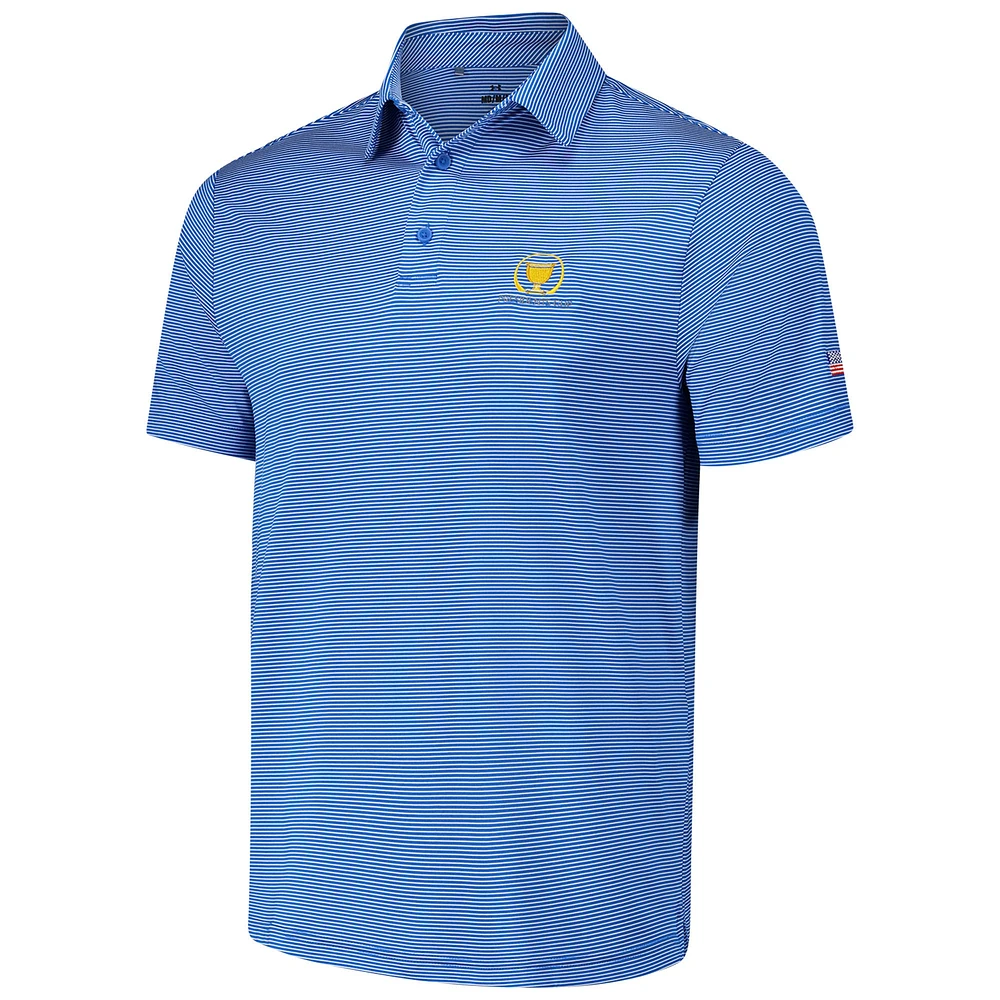 Polo bleu à rayures vertes pour homme Under Armour Presidents Cup Team USA