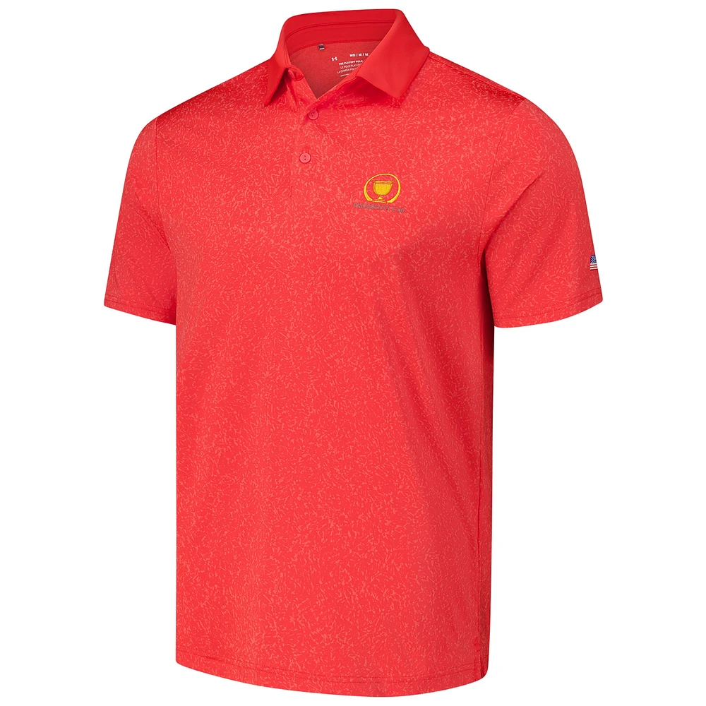 Polo jacquard corail Team USA Playoff 3.0 Presidents Cup rouge Under Armour pour homme