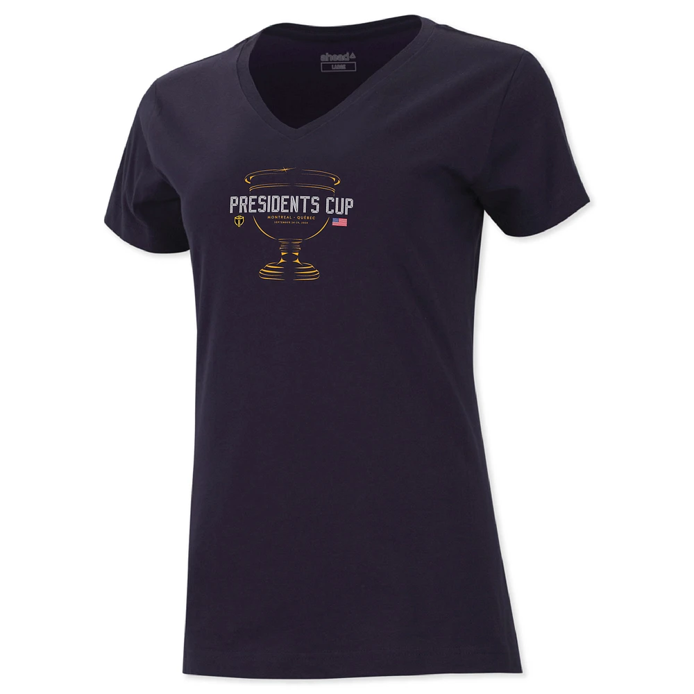 T-shirt à col en V Vista pour femme Ahead Navy 2024 Presidents Cup