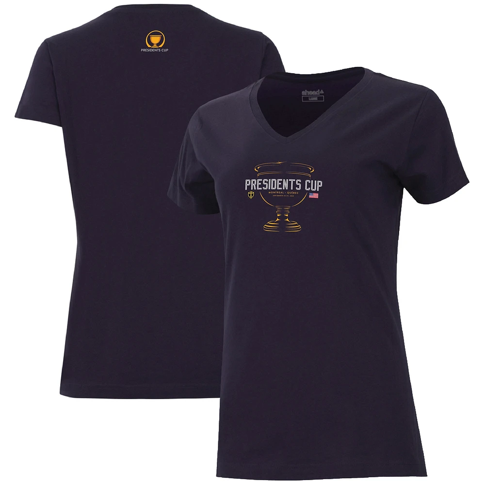 T-shirt à col en V Vista pour femme Ahead Navy 2024 Presidents Cup