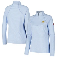 Haut bleu clair Peter Millar Presidents Cup Team USA Sugar Stripe Raglan Perth pour femmes avec fermeture éclair quart de tour