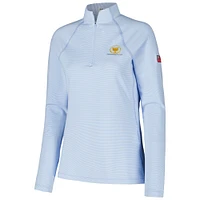 Haut bleu clair Peter Millar Presidents Cup Team USA Sugar Stripe Raglan Perth pour femmes avec fermeture éclair quart de tour