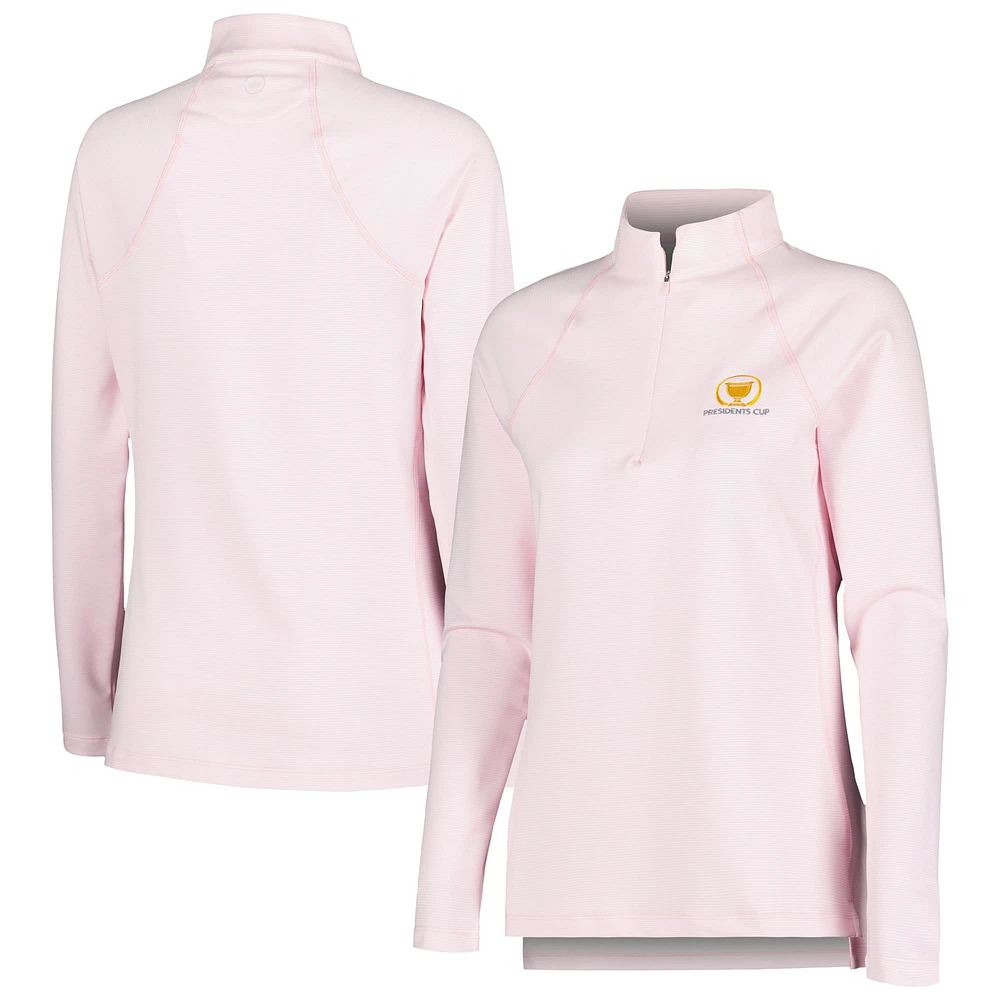 Haut raglan à quart de zip Peter Millar rose Presidents Cup Perth Sugar Stripe pour femmes