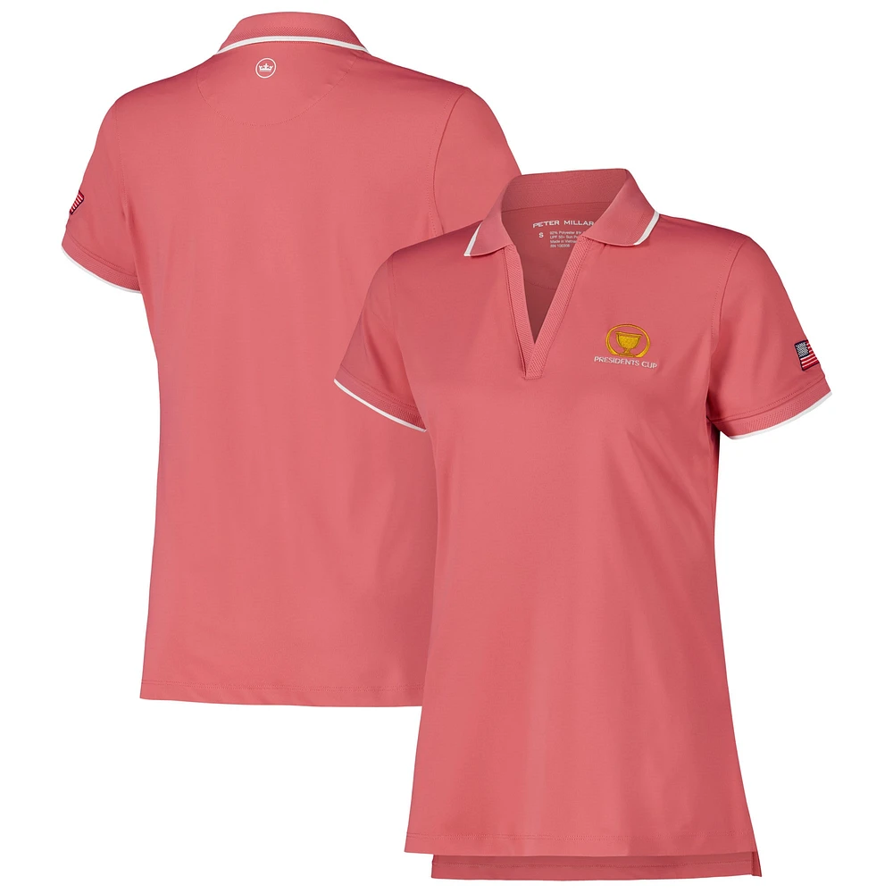 Polo rouge Peter Millar Presidents Cup Team USA Betty Drop pour femme à col en V