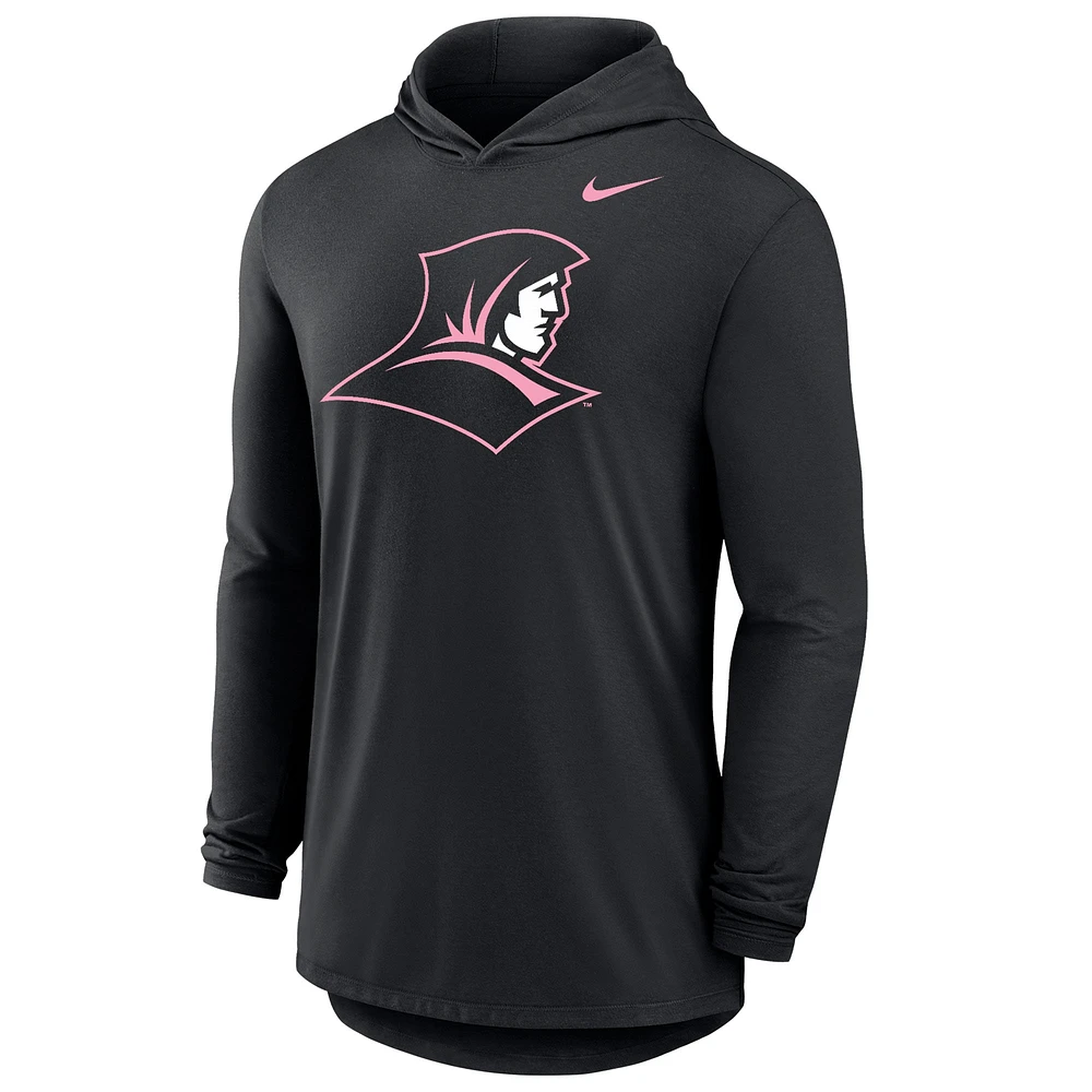 Men's Nike Black Providence Friars Pink Out Tri-Blend Performance Long Sleeve Hooded T-Shirt