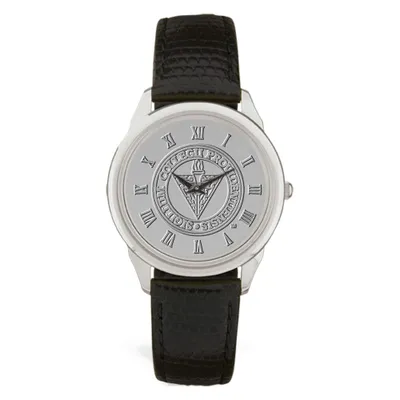 Providence Friars Medallion Black Leather Wristwatch - Silver