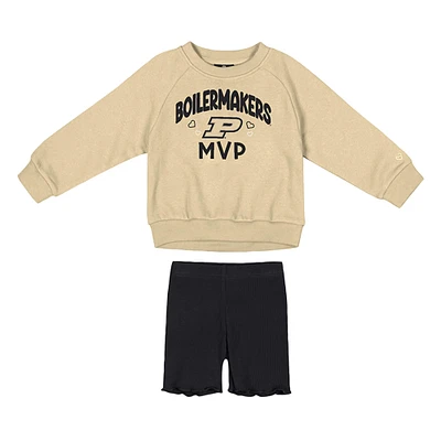 Girls Toddler Colosseum  Gold/Black Purdue Boilermakers Beta Fleece Sweatshirt and Shorts Set