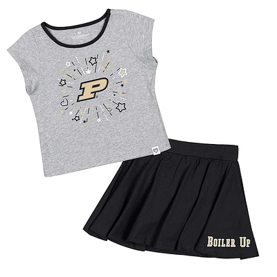 Ensemble deux pièces T-shirt et jupe Colosseum gris chiné/noir Purdue Boilermakers Minds For Molding pour filles