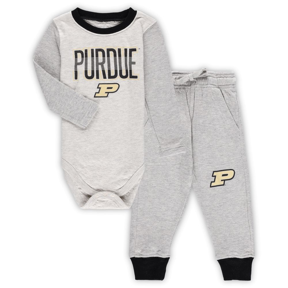 Infant Wes & Willy Heather Gray Purdue Boilermakers Jie Long Sleeve Bodysuit Pants Set