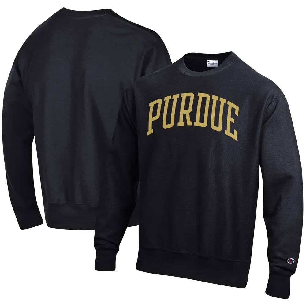 Men's Champion Black Purdue Boilermakers Arch Reverse Weave Pullover Sweatshirt