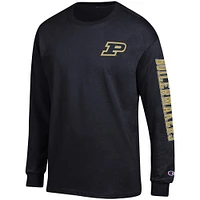 T-shirt noir à manches longues Champion Purdue Boilermakers Team Stack pour hommes