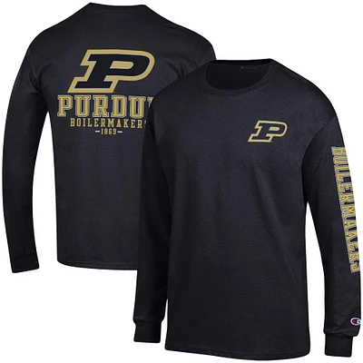 T-shirt noir à manches longues Champion Purdue Boilermakers Team Stack pour hommes