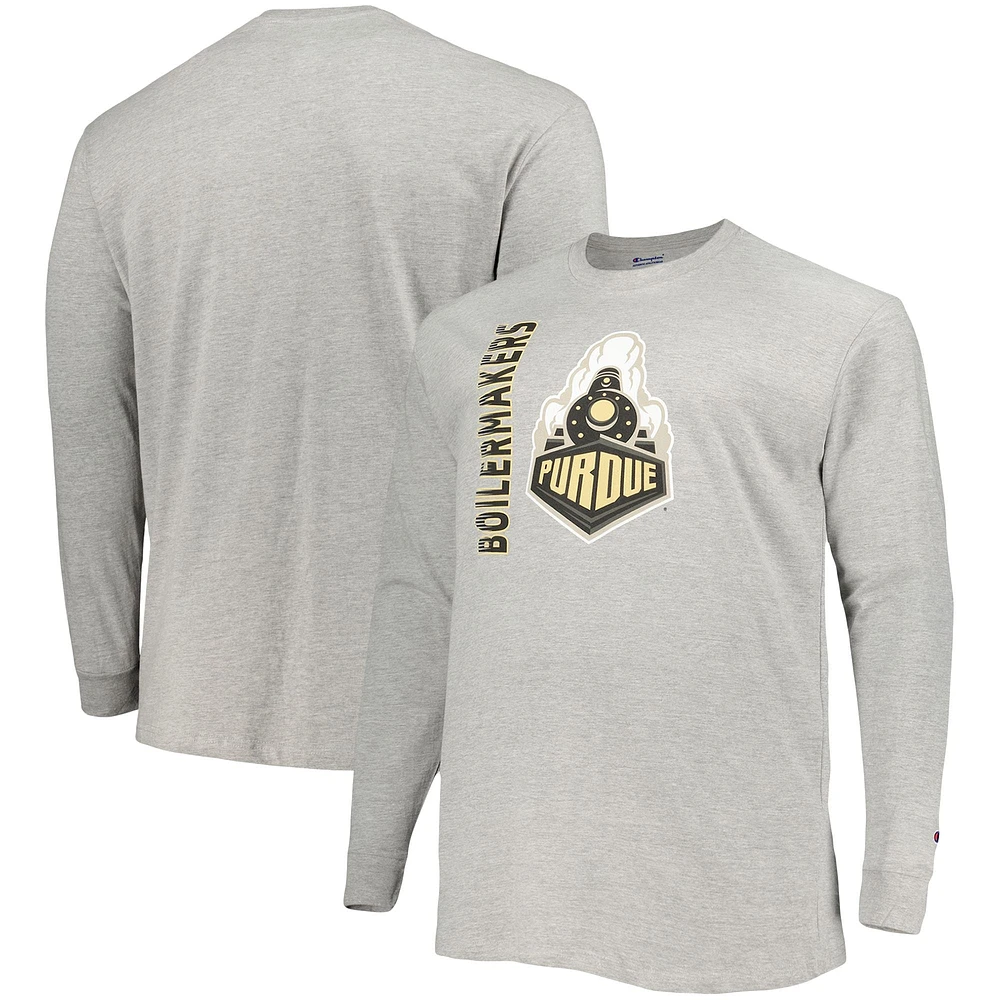 Men's Champion Heather Gray Purdue Boilermakers Big & Tall Mascot Long Sleeve T-Shirt